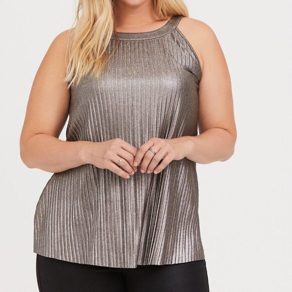 Pleated Metallic Knit High Neck Tank (Retired!) - Picture 1 of 7